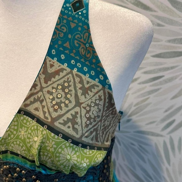 Vintage Bisou Bisou Michelle Bohbot Green Blue Halter Top Size XS - Picture 6 of 8
